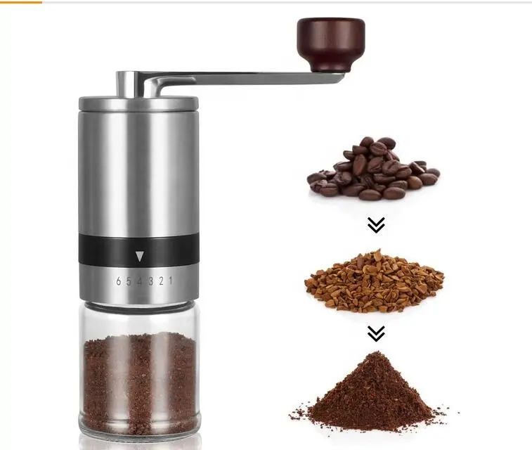 Hot Selling Manual Coffee Grinder Hand Coffee Mill with Ceramic Burrs 6 Adjustable Settings Ceramic Coffee Mill