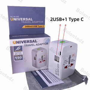 Adaptador de corriente de conmutación universal Adaptador de viaje mundial todo en uno multifunción con puertos de carga tipo C 2USB
