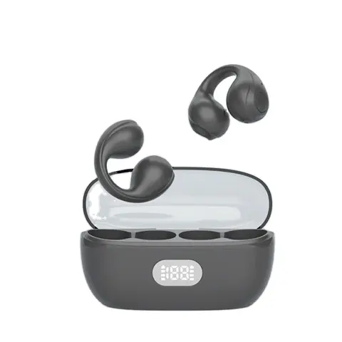 Topsell klip telinga jenis menggantung dengan tampilan Digital pengisian Bin nirkabel BT V5.3 earphone tulang Co