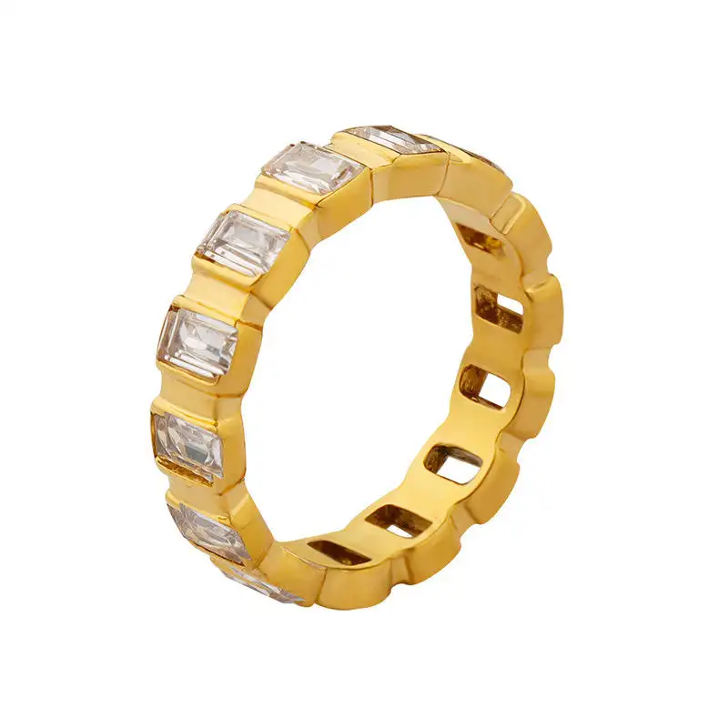 New Fashion Full Diamond Zirkon Ring Edelstahl vergoldet Cz Ringe Schmuck Frauen