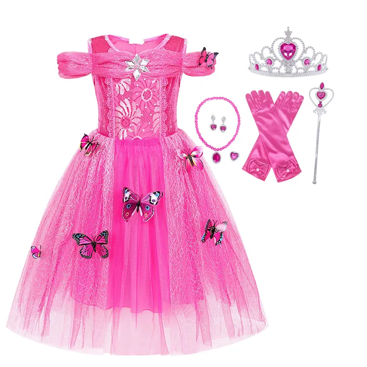 Bébé filles bleu princesse robe fête d'anniversaire gonflé princesse robe enfants papillons Halloween Cosplay Anime Costumes