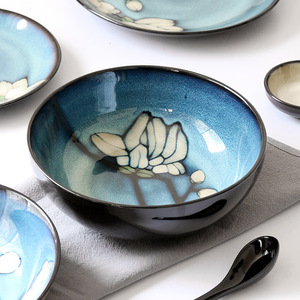 Factory Wholesale Magnolia Flower Hand-painted Deep square Plate Ceramic Soup Bowl Japanese Tableware <strong>Set</strong> - Product Image 4