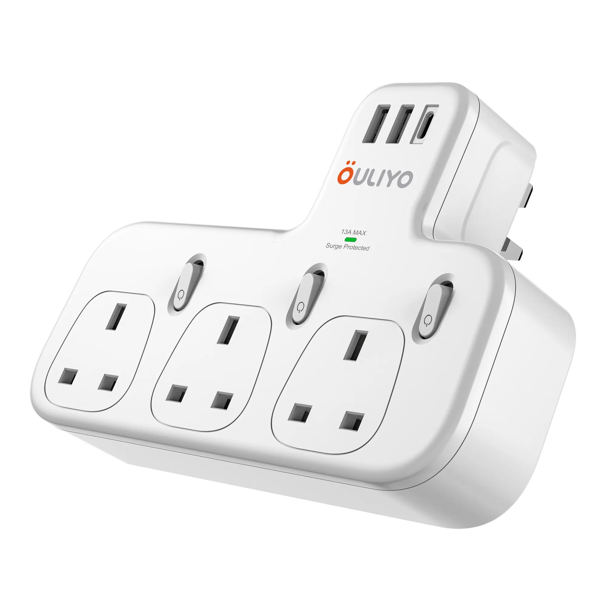 Adattatore per spina a 3 vie UK, estensione Multi-spina con 3 USB, presa a muro 13A 3250W adattatore per caricabatterie multipresa a parete