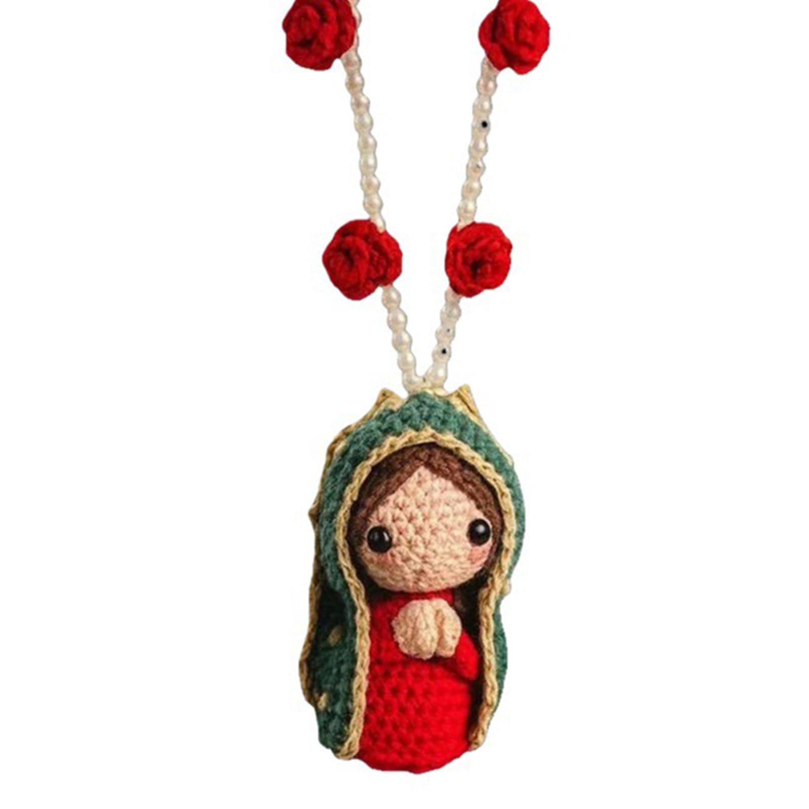 Muñeca virgen de ganchillo con forma de rosa.