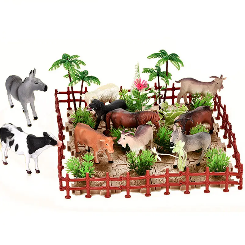 Figuras de animales de plástico con accesorios para niños, juguetes de animales de granja pequeña, regalo