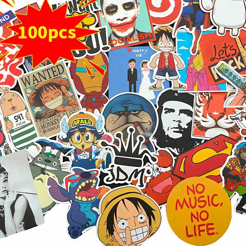 100pcs Waterproof Popular Cute Die Cut Sticker Custom Printing Vinyl Cartoon Stickers 100 pcs