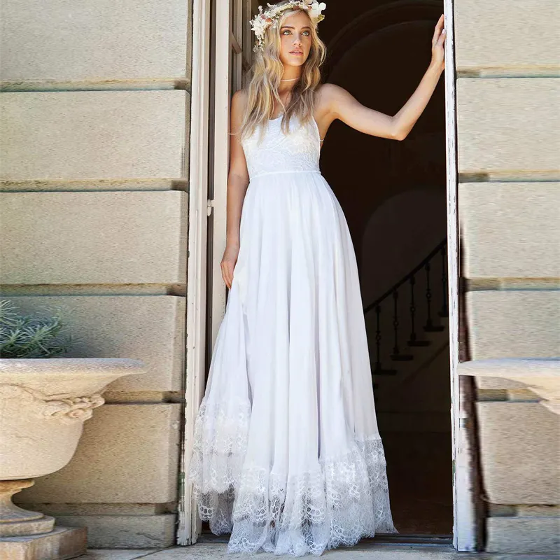 Vestidos de novia de encaje con espalda descubierta y tirantes finos blancos, para mujer, para boda y graduación, novedad de 2023