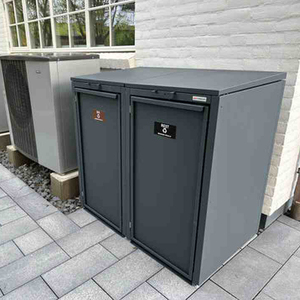 Hidrolik çubuklar ve takviye zincirleri ile özel 120L/240L/360L çelik iç kutu barınak üst kapak ve dahili yapı çöp tenekesi - Product Image 1