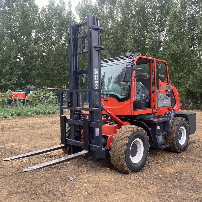 Rough Terrain Forklift Multifunctional 3.5T 5T Farm Outdoor Diesel Forklifts 4wd 2 Stage 3 Stage Off Road Forklift