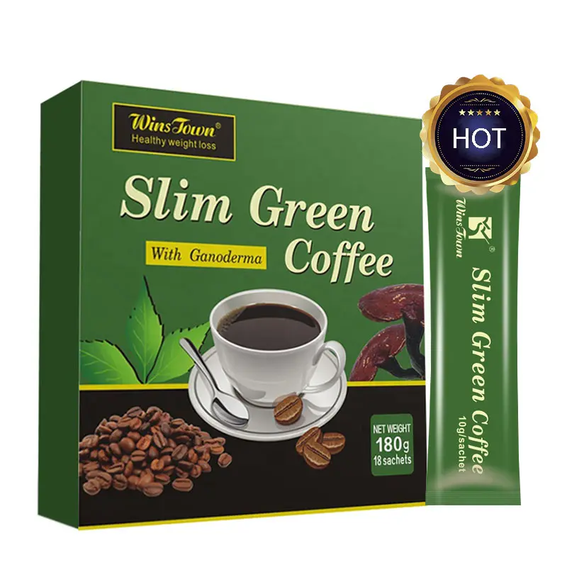 슬림 그린 커피 파우더 인스턴트 개인 라벨 플랫 배꼽 lingzhi 다이어트 체중 감량을위한 녹색 커피 슬리밍
