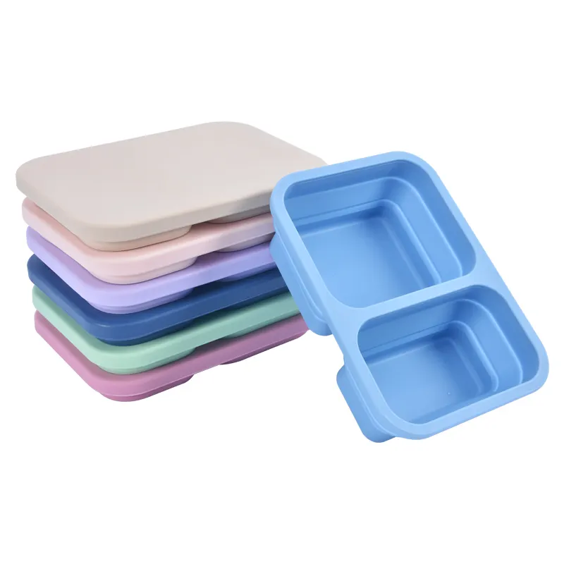 Nouveau modèle de boîte à lunch bento en silicone personnalisée boîte à lunch pliable pour enfants boîte à bento en silicone pliable portable