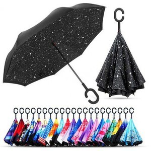 2021最新Logo定制黑色和蓝色倒挂长柄雨和阳光反向倒转伞 - Product Image 2
