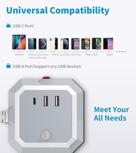 Cubo de enchufe con USB C, varias tomas de 4 vías y 3 USB, tira de alimentación con protección contra sobretensiones - Product Image 2