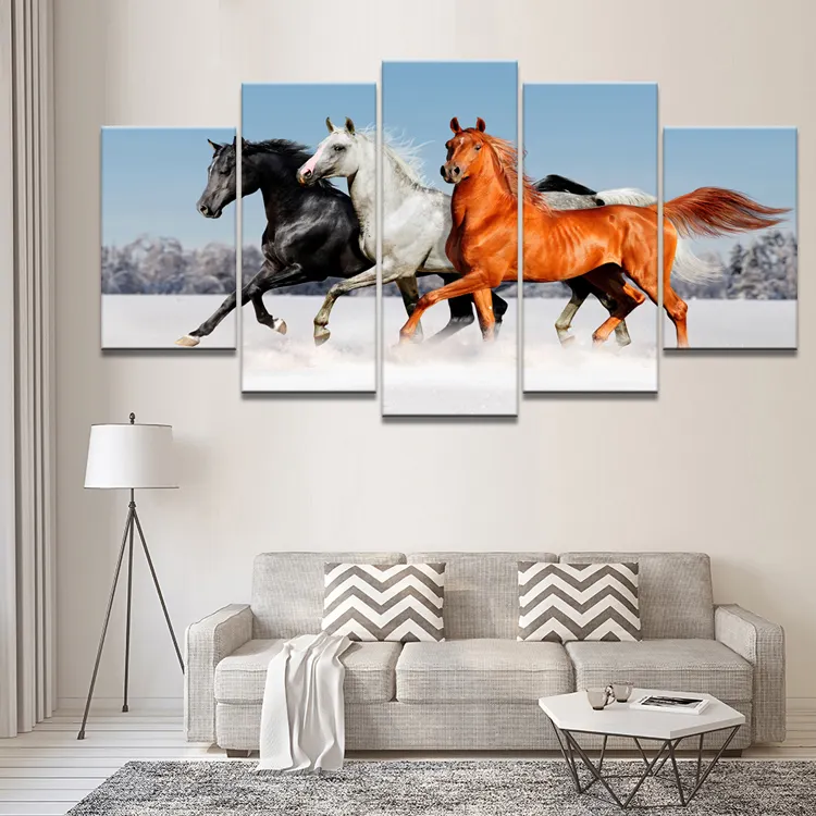 Modern Canvas Painting Art Picture Of The Wall 5 pezzi Animal Horse Pentium Home Decor Room cornice modulare stampata HD