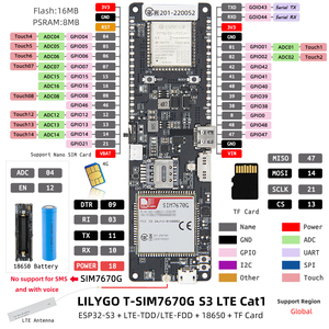 LILYGO T-SIM7670G-S3 ESP32-S3 4G LTE Simcom บอร์ดพัฒนา ESP32-S3 + LTE-TDD/LTE-FDD + 18650 + TF การ์ดโมดูลไร้สาย
