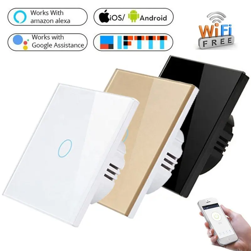 Tuya App télécommande vocale EU UK 220V 1/2/3/4 Gang universel verre tactile mur interrupteur intelligent WiFi pour hôtel usage domestique