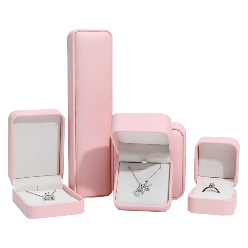 Neue luxuriöse rosa Schmuckschatulle Halskette Großhandel Schmuckverpackungsboxen Schmuck Geschenkbox Kunstleder-Ring Anhänger Schmuckkoffer