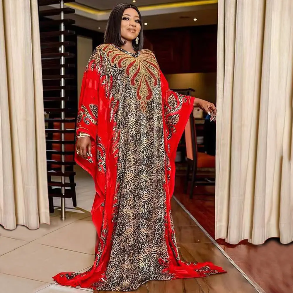 Vestido nacional africano gasa rhinestone túnica impresión vestido largo más tamaño África vestido