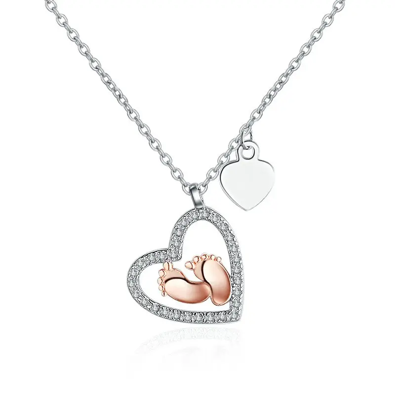 Collier pendentif coeur pavé CZ en argent Sterling 2023, cadeaux pour la fête des mères S925, collier empreintes de bébé pour maman, 925
