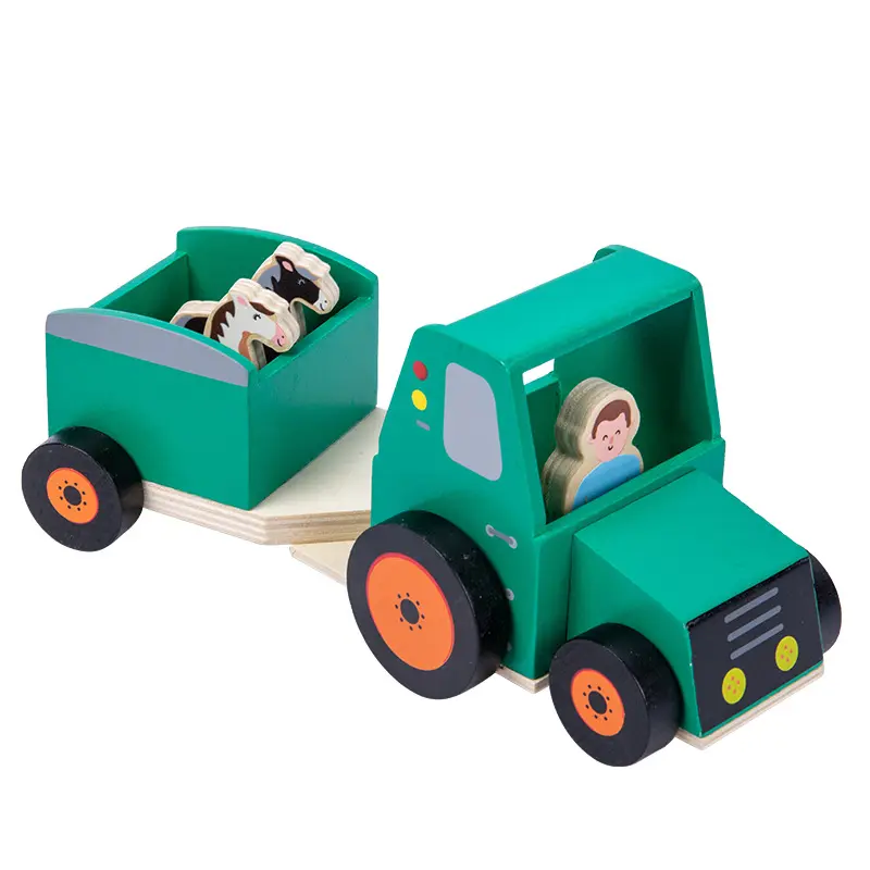 Mini camión de juguete de madera para niños, Tractor de madera con remolque, coche educativo para edades tempranas