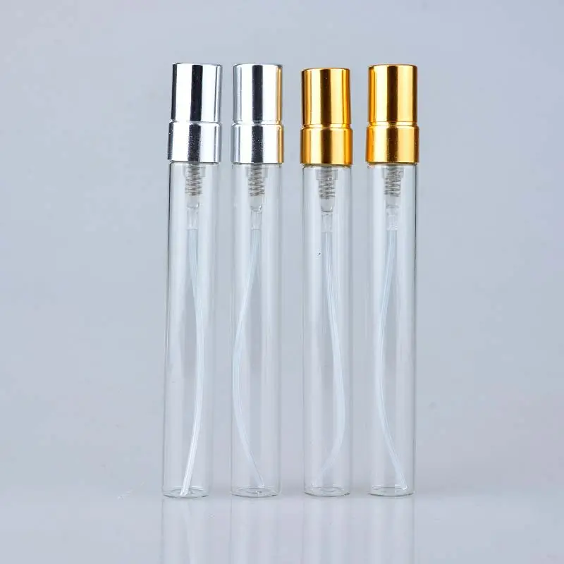 Logotipo personalizado 3ml 5ml 10ml viaje Mini Spray Perfume atomizador botella de vidrio transparente Perfume Spray con tapa dorada