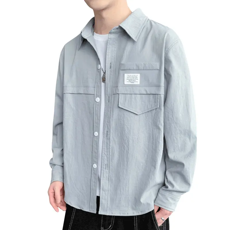 Camisas de manga comprida para homens, camisas estilo coreano, camisetas de outono para homens