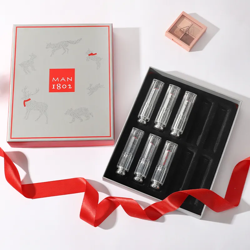 Set de cosméticos de productos de tendencia 2024 con caja de regalo Caja de regalo cosmética de trazo rojo blanco Premium con inserto de espuma
