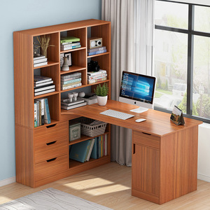 Muebles de oficina para el hogar, mesa de escritorio de estudio de estudiante de madera en forma de L, escritorios grandes para computadora de escritorio con estante de almacenamiento para libros - Product Image 3