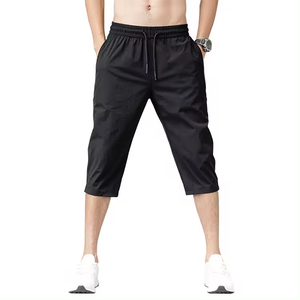高级夏季冰丝3/4长裤弹性宽松合身男裤运动3/4裁剪带拉绳裤 - Product Image 1