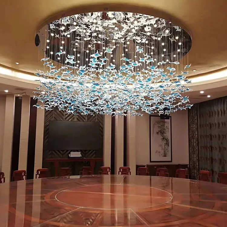 カスタムメイドデザインホテルロビー屋内ウェディングクラブ大型高級クリスタルLEDシャンデリアランプをサポート