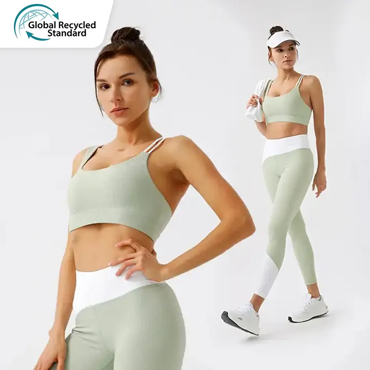 Hingto Custom 2024 Recycle Sports Bra Athletic Women Fitness Gym Workout 2 Piece Pant Leggings Yoga Set for Women