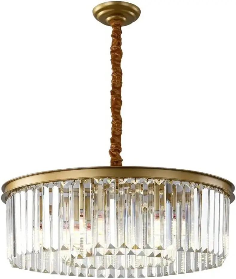 Lámpara colgante de cristal K9 de lujo de 2 niveles, candelabro decorativo redondo de cadena ajustable para comedor, sala de estar y dormitorio