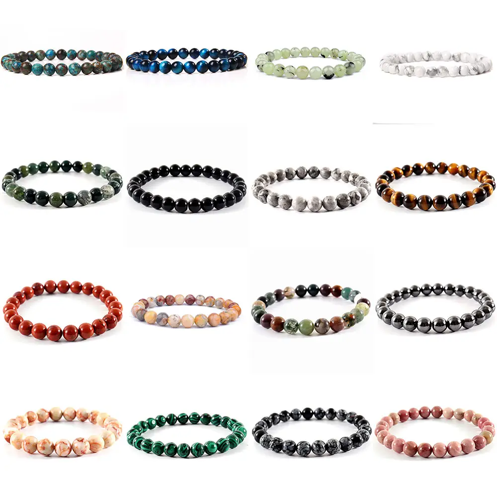 Moda a buon mercato personalizza il braccialetto di cristallo di perline elasticizzato di lusso 8mm, braccialetti di perle di pietra naturale per il regalo dei gioielli degli uomini delle donne