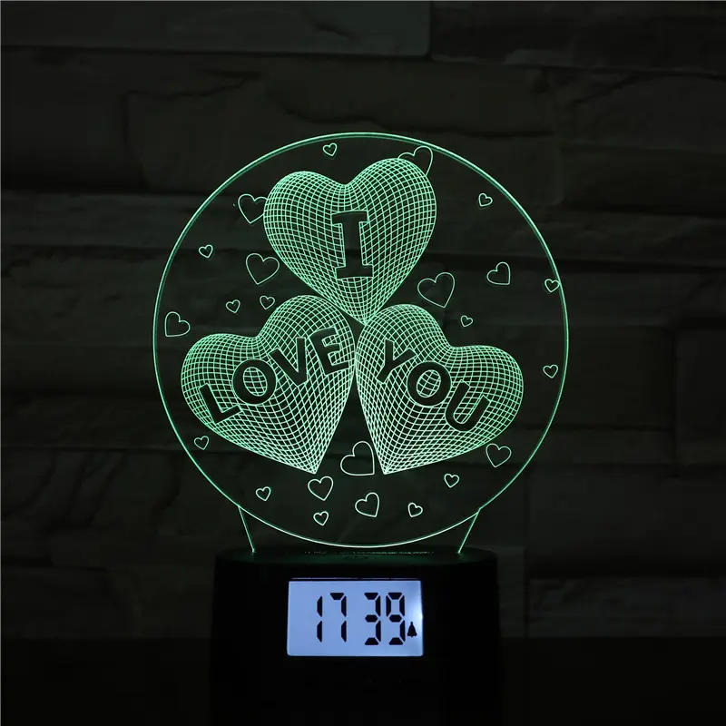 Je t'aime lampe à led cadeau Saint Valentin fille ami cadeau 3d hologramme temps horloge veilleuse avec télécommande