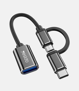 GS02 Yesido High Quality Cotton Braided Cable <strong>2</strong> in <strong>1</strong> Widely Compatible Anti-stretch 10CM OTG Adapter Type-C &amp; Micro to <strong>USB</strong> - Product Image 1
