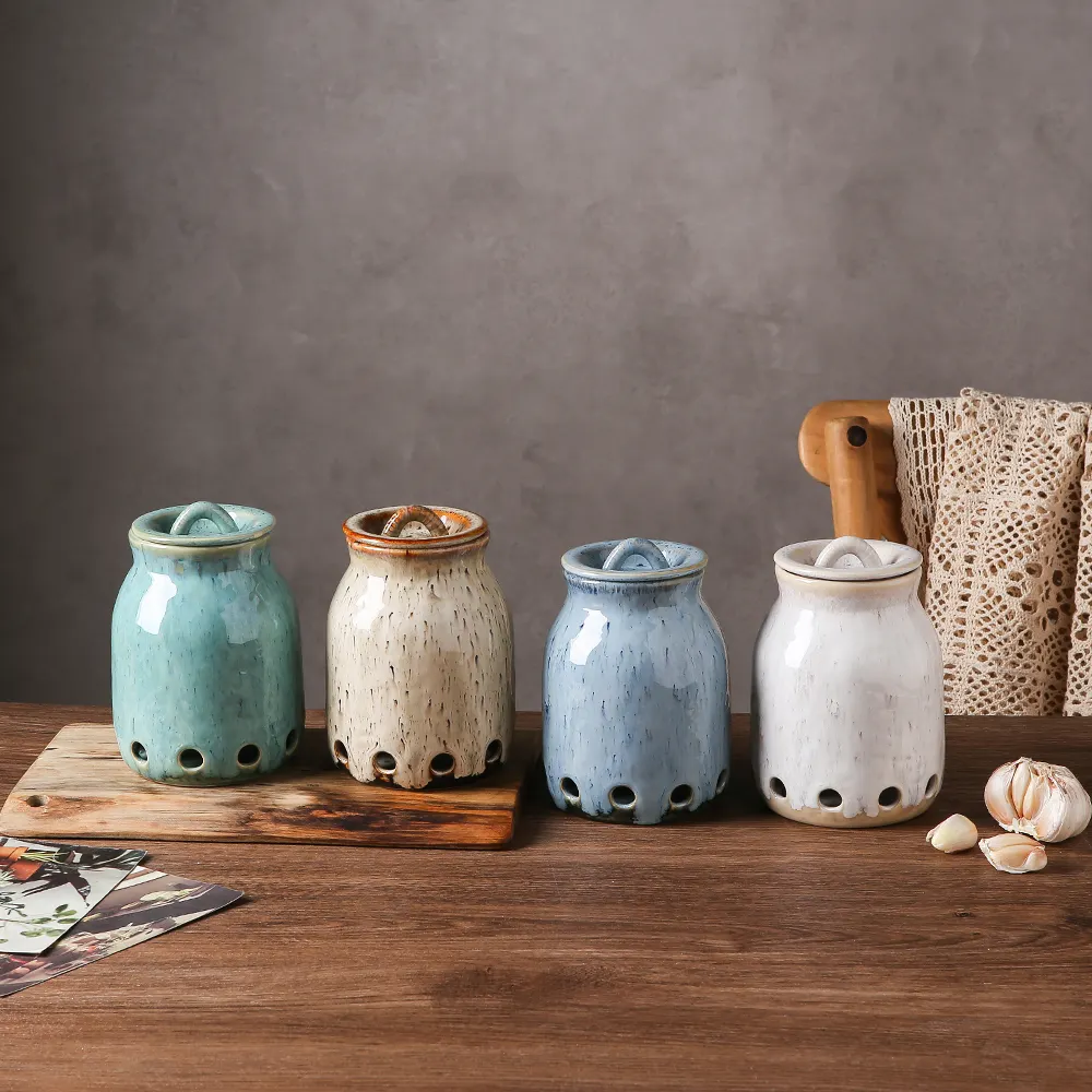 Ensemble de pots de cuisine en céramique, glaçure réactive de petite taille, bouteilles et bocaux de rangement en porcelaine