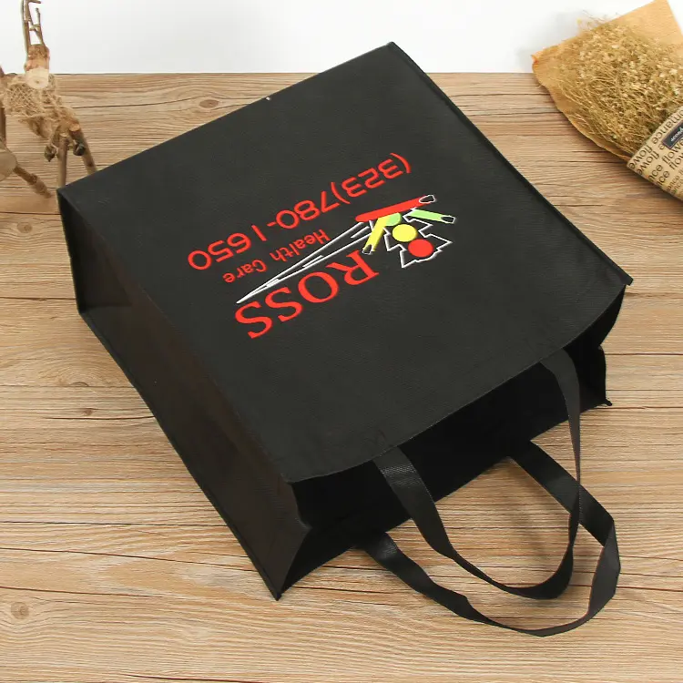 Custom Logo Eco Friendly Recycle Black Non-Woven Cloth Carry Bag Promotional Reusable PP Non Woven Bag Fabric Tote Shopping Bags