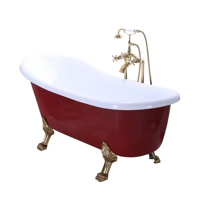 In rosso opaco free standing tradizionale ovale doppio lato orso pantofola in acrilico freestanding clawfoot clawfoot vasca da bagno in ammollo