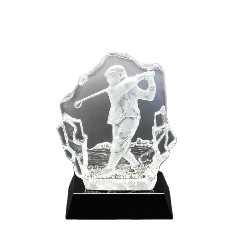 Atacado Novo Design Personalizado Logotipo Águia 3d Gravura A Laser Foto Clear Crystal Unique Golf Trophy