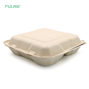 FULING <strong>8</strong>&quot; X <strong>8</strong>&quot;x <strong>3</strong>&quot; Hinged Food Take-Out Container Eco Friendly <strong>3</strong> Compartment to Go Food Containers Disposable - Product Image 3