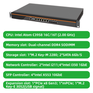 BKHD OEM 1U Intel ATOM C3958 16 Core 6 * Giga NIC 4*10G Sfp + Computer incorporato Router virtuale Server X86 DDR4 M.2 Gateway - Product Image 4