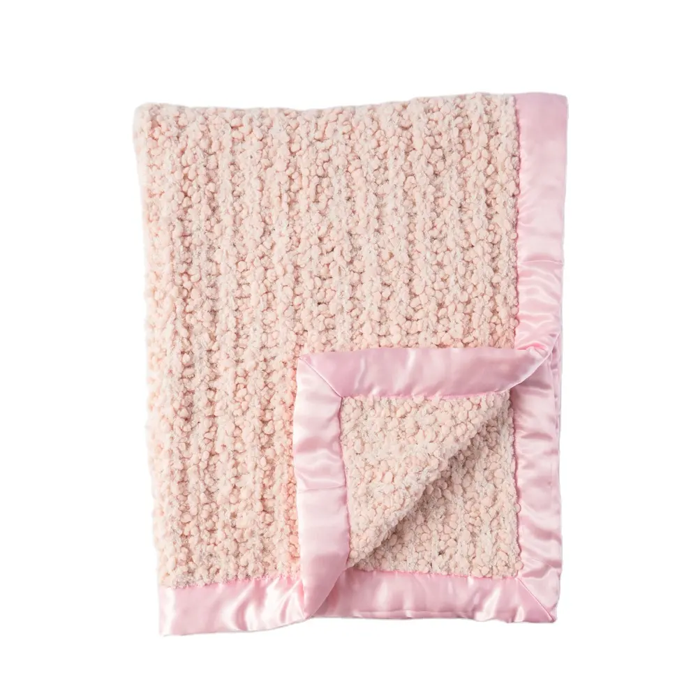 Low Moq Free Shipping Chenille Receiving Baby Blanket with satin trim