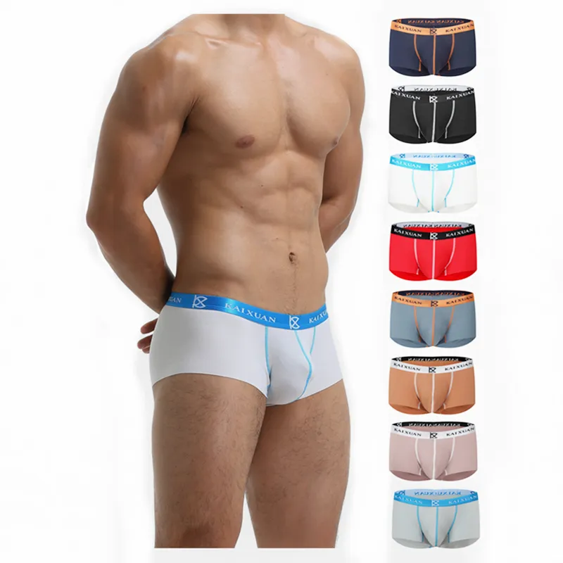 Cueca boxer masculina sem costura, roupa íntima modal para homens