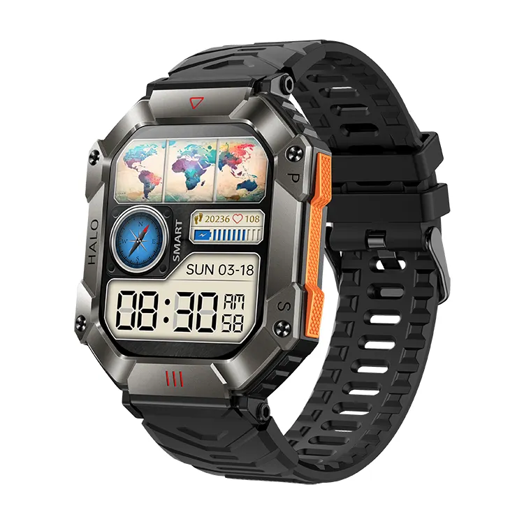 Outdoor KR80 Compass SmartWatch 2 Polegada Tela Fitness Rastreador Música BT Chamada Sports Altitude Air Pressure Smart Watch para Homens