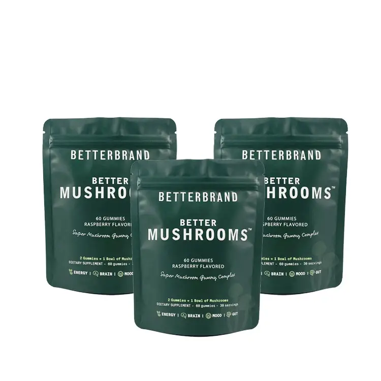 Saco de comida para lanche de cogumelos e frutas secas em folha de alumínio com estampa personalizada
