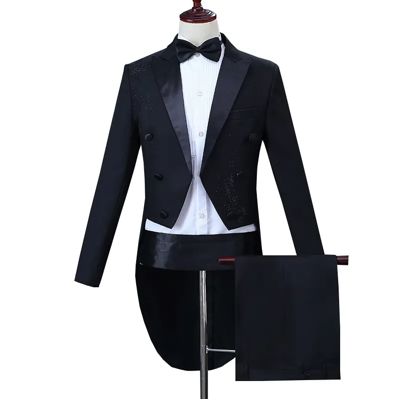 Traje de cola de golondrina para hombre, traje negro personalizado de las mejores marcas, trajes de boda, 2 piezas