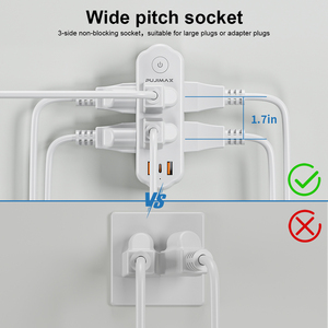 PUJIMAX Adaptador de enchufe de viaje universal estándar de EE. UU. Cargador giratorio Enchufes múltiples con puertos USB Interruptores y enchufes tipo C - Product Image 6