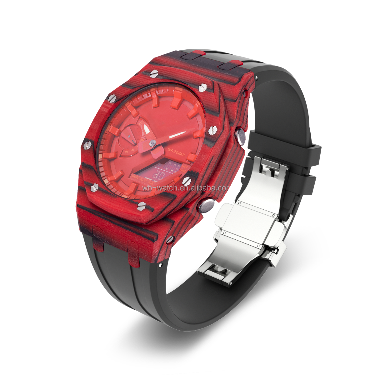 Red Carbon Fiber Watch Case+Orange Tape