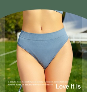 Tanga sin costuras de cintura media para mujer, Tanga elástico cómodo de Color sólido, bragas, Tanga deportivo fino grande - Product Image 2