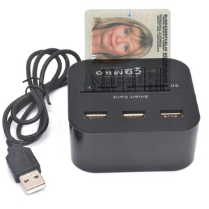 ตัวอ่านการ์ดอัจฉริยะ USB 3ช่อง,อะแดปเตอร์ฮับ USB เข้ากันได้กับ IC/ID EMV TF MMC CAC ซิม ATM - Product Image 4